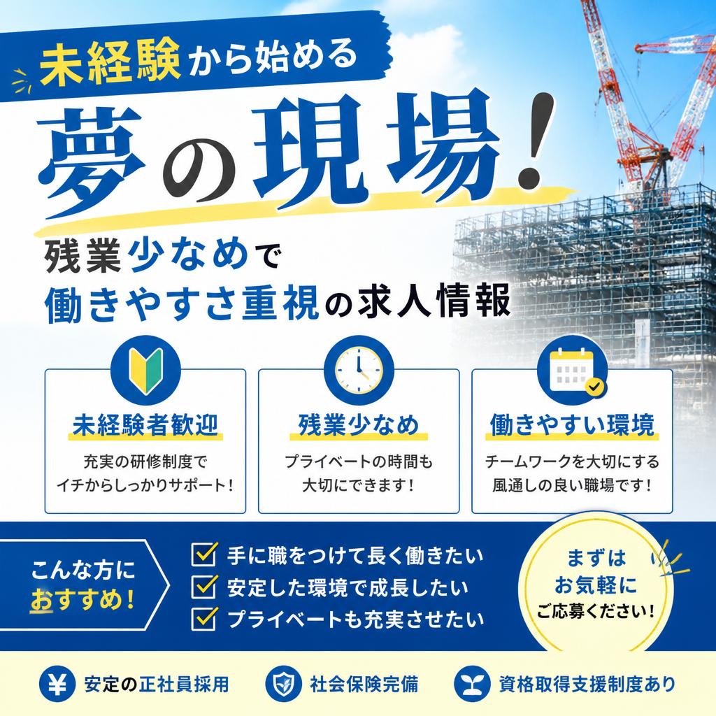 未経験から始める夢の現場！
残業少なめで働きやすさ重視の求人情報