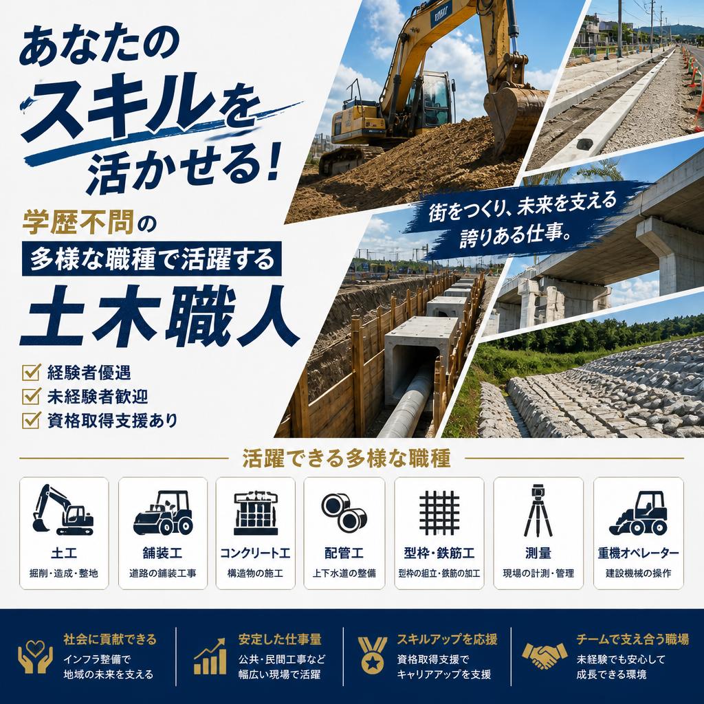 あなたのスキルを活かせる！学歴不問の多様な職種で活躍する土木職人
