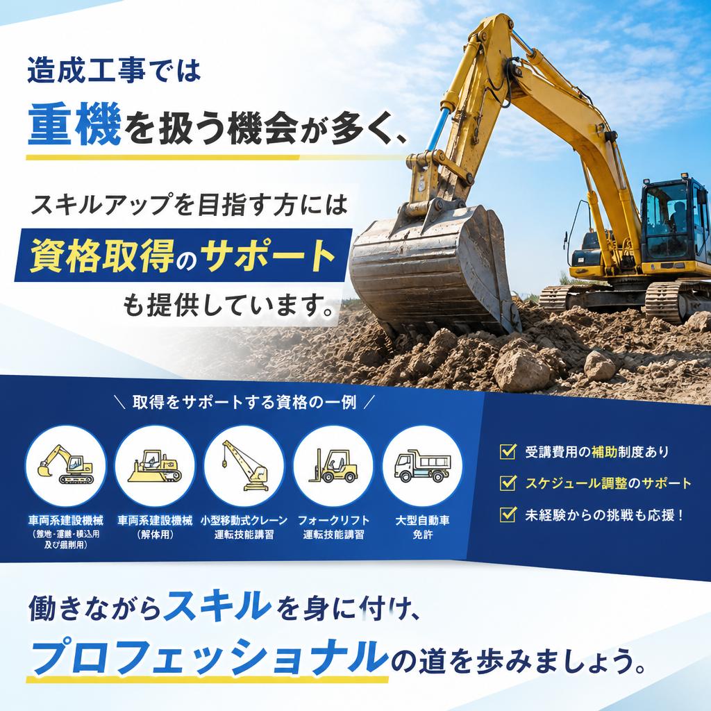 重機オペレーターの資格取得をサポート