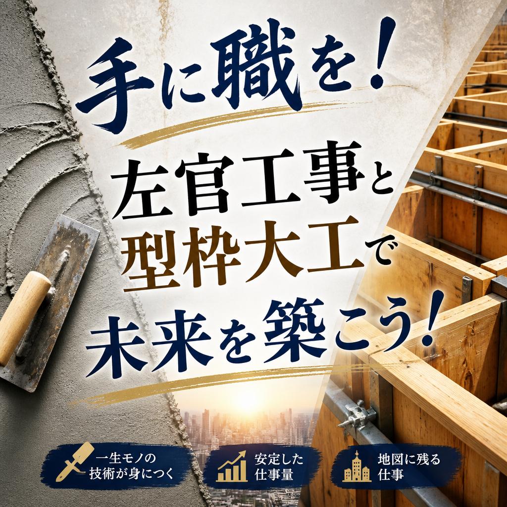 手に職を！左官工事と型枠大工で未来を築こう！