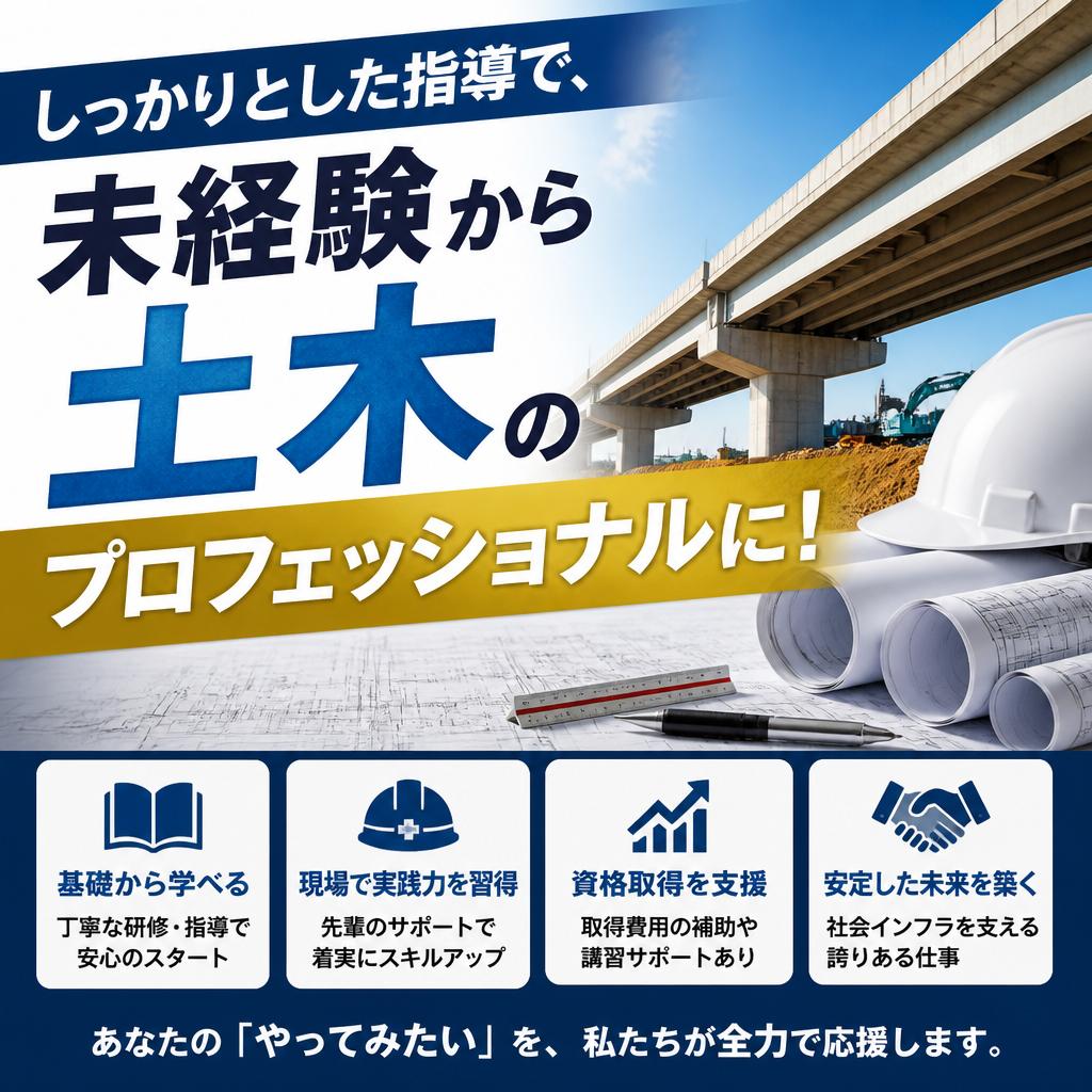 しっかりとした指導で、未経験から土木のプロフェッショナルに！