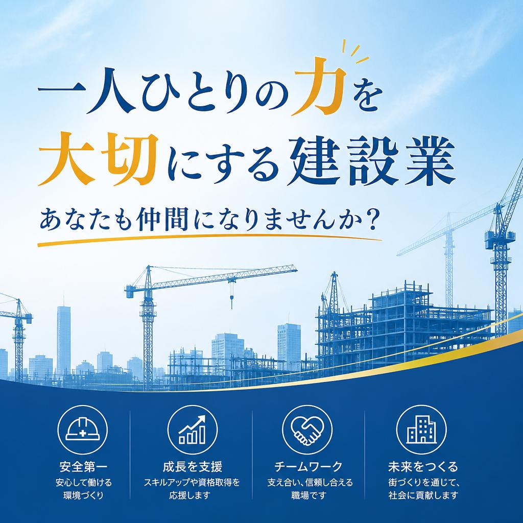 一人ひとりの力を大切にする建設業、あなたも仲間になりませんか？